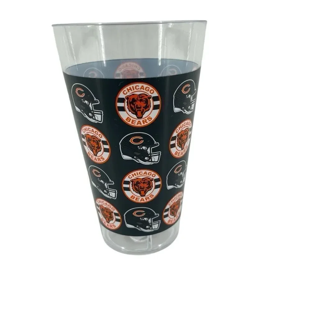NFL Chicago Bears Sports Fan Tall Plastic Tumbler Cup 6” Blue Orange Logo, NEW